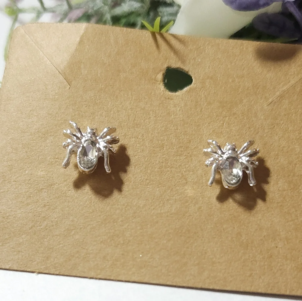 Sterling Silver Crystal Spider Stud Earrings Glass Crystal Spider Earrings - Picture 4 of 8